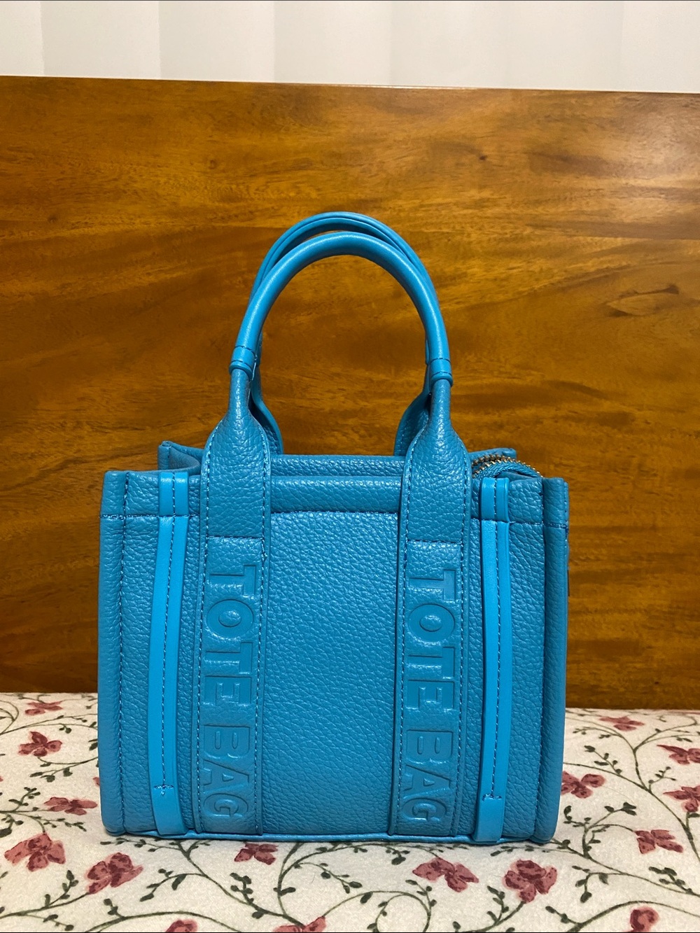 Mini Bright Blue Tote Satchel with Top Handles